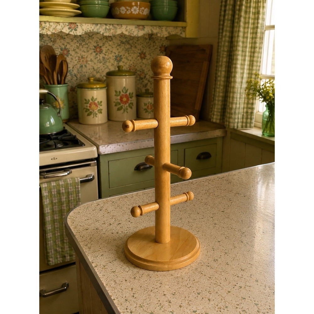 Kamenstein Vintage Wood Coffee Mug Cup Holder Tree Farmhouse Style Granny Core